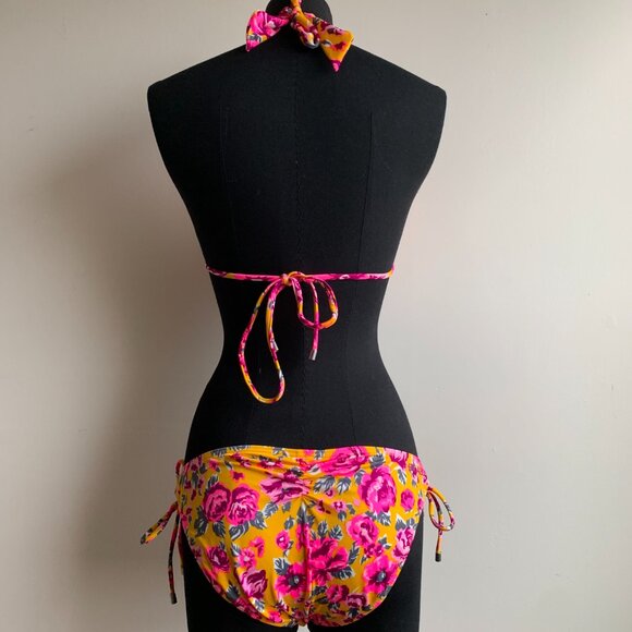 Billabong surf BLUE CRUSH era Vintage bikini floral D cup halter top set RARE - Picture 5 of 9